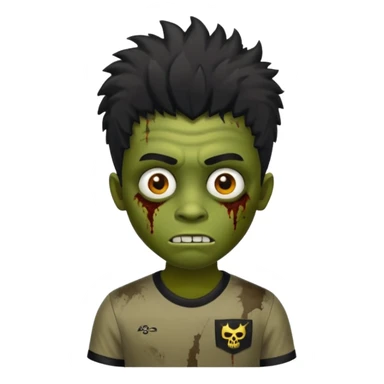 crie um zumbi menino bonito, com aparencia jovem igual, com cabelo preto, curto, com franja, o estilo do cabelo do zumbi seria o mesmo dos meninos de cabelo liso bagunçado do pinterest, faça ele com uma camisa preta sticker
