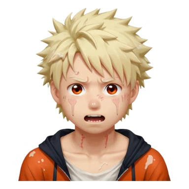 Katsuki Bakugo’s face showing physical delight and a blushed face with white glue splattered around his mouth With lots of drool. His eyes are rolled back with his eyebrows tilted back sticker