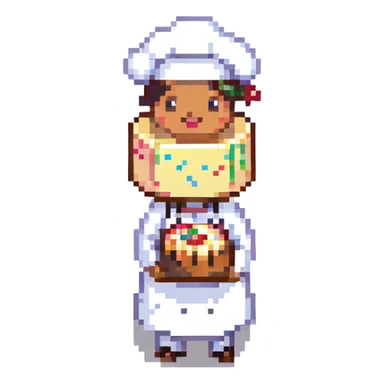 a pastry chef with a cake sticker