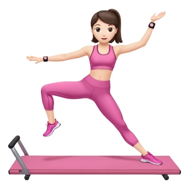 white brunette girl doing pilates in pink workout gear, full body, energetic sticker