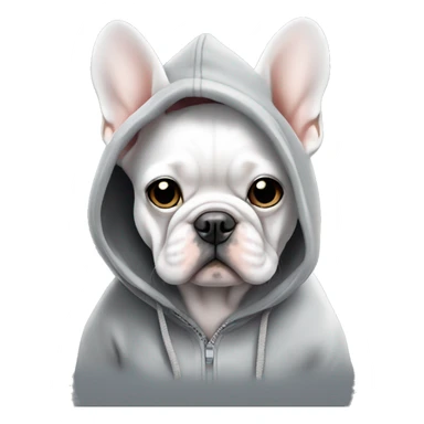 White and grey Frenchie wearing a hoodie sticker