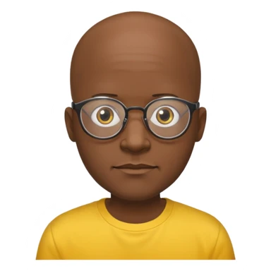 bald black man with eyeglasses with yellow shirt sticker