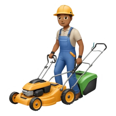 Maintenance worker
with lawnmower, full body, walking sticker