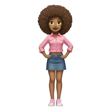 Tan girl with Afro and pink button top and jean skirt full body posing sticker