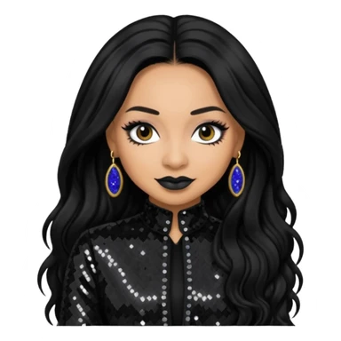 Raven Symone from Cheetah Girls with long jet black hair, black sequin outfit sticker
