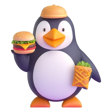 penguin enjoying a hamburger sticker
