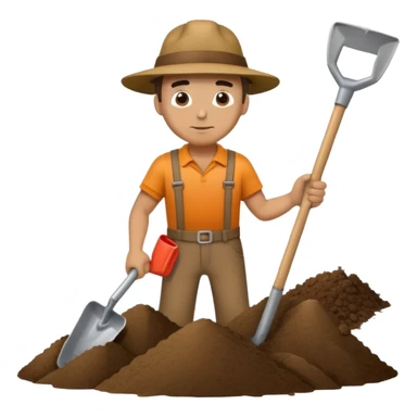 man digging with a shovel with a dirt pile beside him sticker