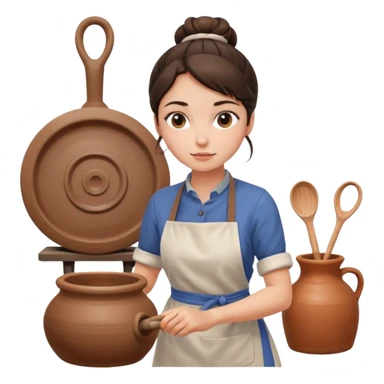 Brunette girl with bun, behind pottery wheel sticker