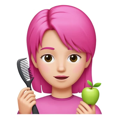 pink person brushing their hair with a comb, Apple iOS style emoji sticker