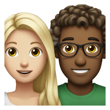 A blonde girl with dark green eyes and freckles gets proposed to by her brunette boyfriend with brown eyes and glasses sticker