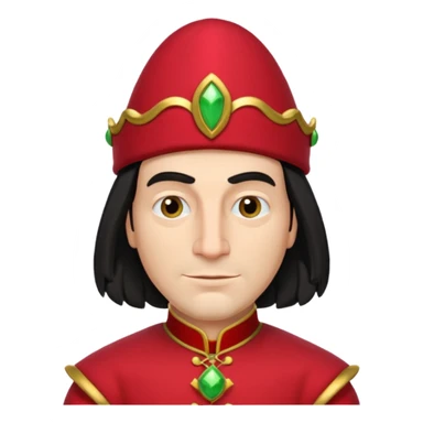 lord farquad avec un chapeau rouge plat sur le dessus, il a un vetement rouge avec des manches bouffantes rouge et dorée sticker