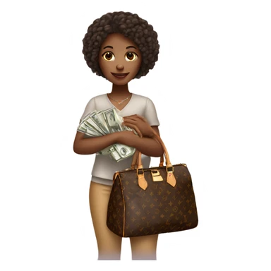 African american girl holding a Louis Vuitton bag with money sticker