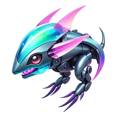  Epic legendary rare glowing mechanical Shiny sparkly transparent bioluminescent luminescent vibrant bright pastel dark exotic iridescent colorful gradients futuristic modern metallic glossy glittery fantasy-cyber-Fakémon-Pokémon-Vernid-creature sticker
