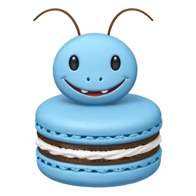 A cartoon cricket on a blue macaron with white frosting to be an icon image sticker