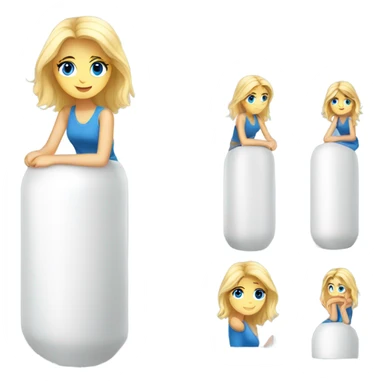 Pretty blonde haired girl with blue eyes sitting on a white cylinder  sticker