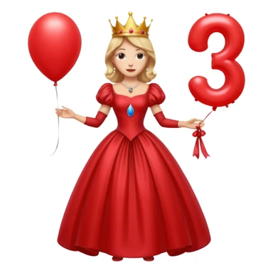 queen wearing dress, holding balloon in shape of number 3 sticker