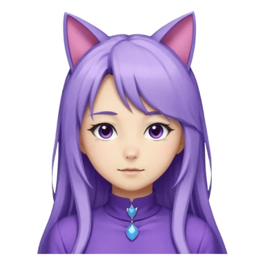 female anime character with long periwinkle hair and cat ears on her head. She is wearing a purple outfit with a high neckline and long sleeves.  sticker