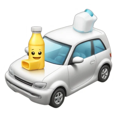 Baby car with feeding bottle with milk inside at the right of the car sticker