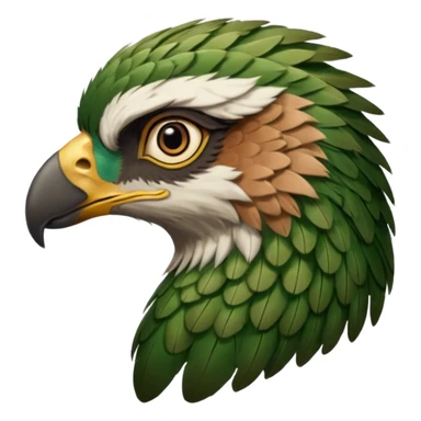 close up, zooming into the eye at the side profile of the face of a green hawk that is looking away from the camera sticker