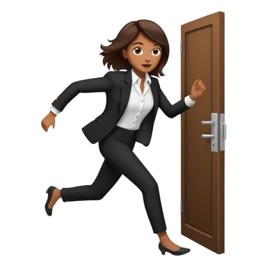 brown skinned female in business attire running out of door sticker