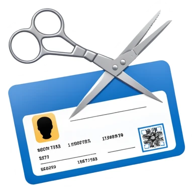 Scissors cutting military ID card sticker