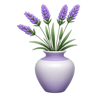 A small white vase holding a single lavender flower with green leaves. sticker