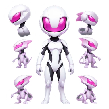 White, Chibi-style, White body, Anthro-Sona-Lizard-Alien-Salazzle-Mew-Mewtwo-Fakémon, with pink eyes, with a futuristic visor-helmet, wearing a techwear-suit, Full Body sticker