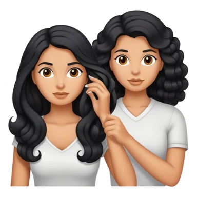 tanned woman with long black hair curling her hair, getting ready sticker