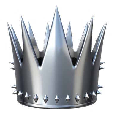 A spiked crown emoji made of silver chrome, sharp yet rounded metallic spikes, glossy reflections, aggressive luxury swag aesthetic, iOS emoji style, centered, clean white background sticker