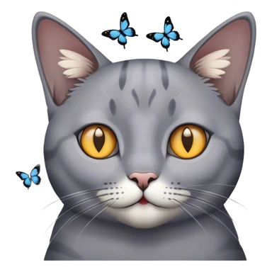 grey cat's face surrounded by butterflies sticker