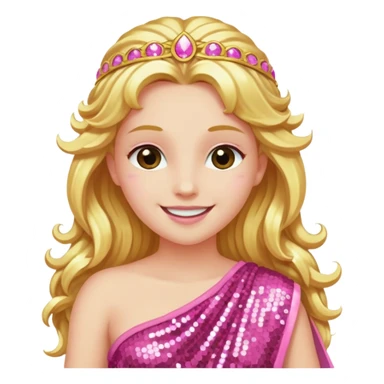 Venus Love Goddess with long golden hair, pink sequin toga sticker