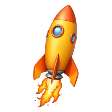 create a imoji showing rocket going in south east direction with proper flames. sticker