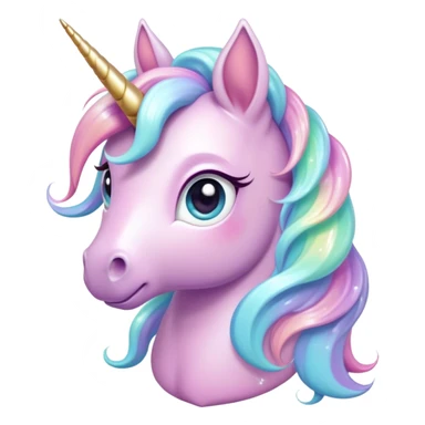 Cinematic pastel-colored unicorn, flowing iridescent mane, big sparkling eyes, tiny rounded hooves, soft chubby cheeks, delicate magical glow surrounding, enchanting and dreamy. sticker
