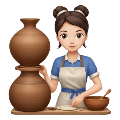 Brunette girl with bun, behind pottery wheel sticker
