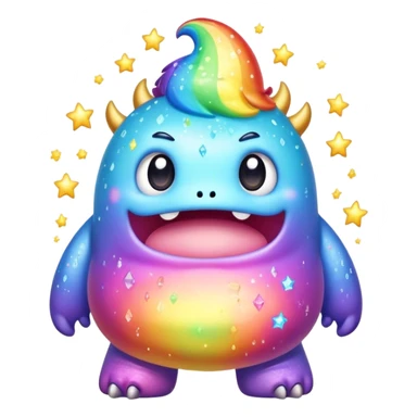 Kawaii derpy fat rainbow monster with magic sparkles, rich textures, visually rich, so lifelike that it feels like it could leap off the page at any moment sticker