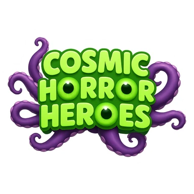 Edit the image to make the font more round and smooth while keeping the same green color, tentacles, and cosmic horror theme. Maintain the background and overall composition unchanged. The style should resemble apple style emojis (concise, clean, and polished). sticker
