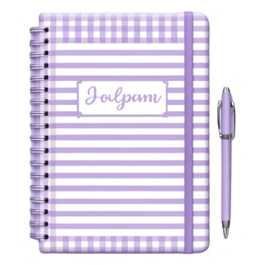Cute  journal cover, pastel purple gingham pattern
Handwritten feminine typography, soft aesthetic, cozy girl vibe
Clean product mockup, minimal shadows, lifestyle stationery style sticker