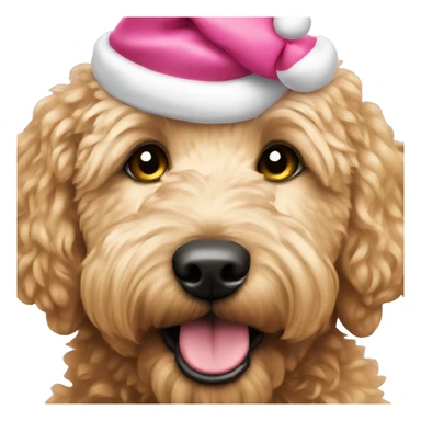 Golden doodle wearing pink Santa hat sticker