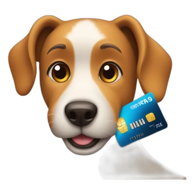 A dog with a creditcard  sticker