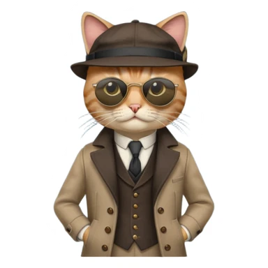 Cat wearing sunglasses and a peaky blinders hat, along with a waistcoat and over coat.
Peaky blinders style sticker