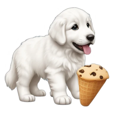 Great pyrenees puppy with a treat sticker