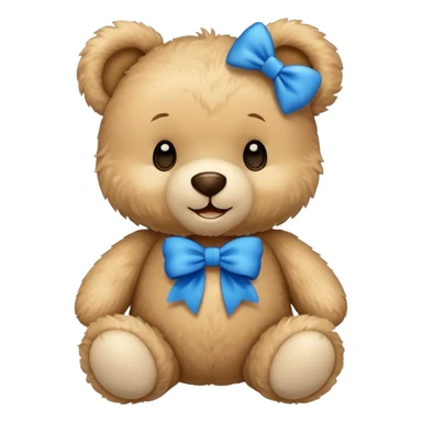 beige teddy bear with blue bow smile sticker