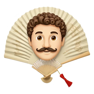 Paper hand fan with Italian man face with curly mustache printed on the fan surface sticker