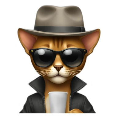 gangster-with-a-Abyssinian cat-gun-and-sunglasses-drinking-coffee sticker
