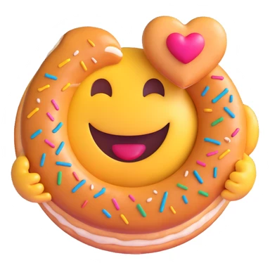 3D smiley emoji, round shape, in love: heart donut, smiling face, no body sticker