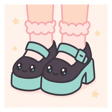 Add cute frilly pastel socks to the BLACKPINK-inspired gothic shoes with pastel teal accents, keep them kawaii style, no hearts. sticker