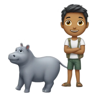 garçon qui fait un câlin à un hippopotame sticker