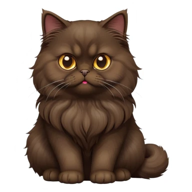 cinematic-[dark brown persian cat]-realistic-full-body-sitting-emoji,-tail-curled-playfully-around-its-paws,-head-tilted-dramatically,-fluffy-[dark brown]-fur,-simplified-yet-realistic-focused-features,-highly-detailed,-glowing-with-an-almost-sarcastic-glow sticker