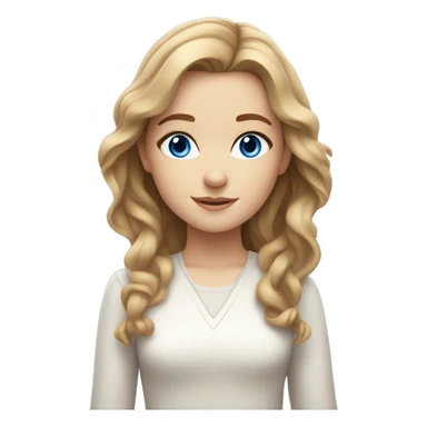 young white beautiful girl, with light brown wavy hair just below her shoulders, with blue eyes sticker
