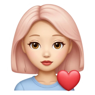 “Cartoon emoji of Jennie kim, heart-shaped face, almond upturned eyes, defined jawline, soft blush, chic expression sticker